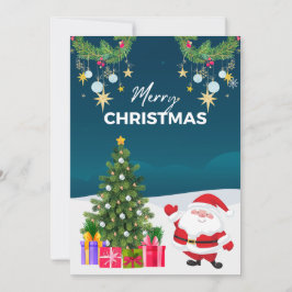 Blue Simple Santa Tecknad God jul Julkort