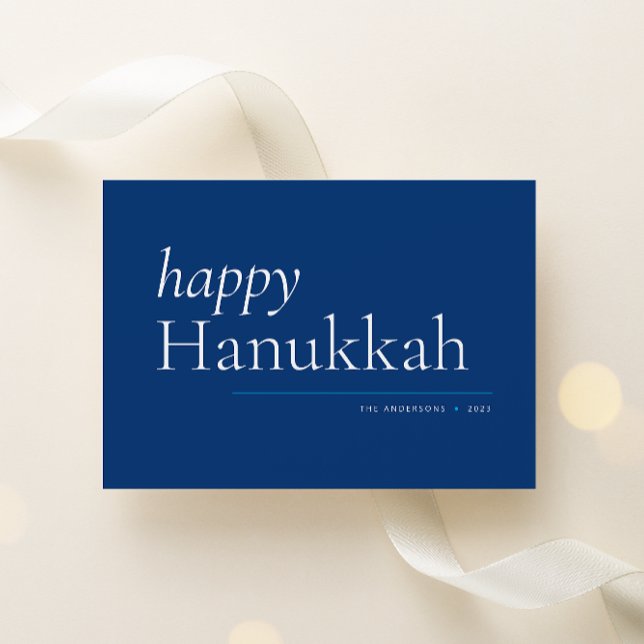 Blue Simple Serif Lycklig Hanukkah Julkort (Skapare uppladdad)