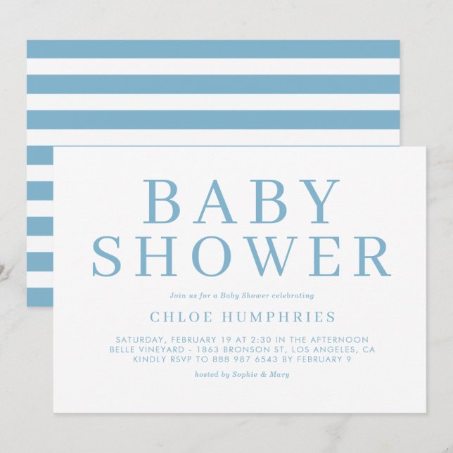 Blue Simple Typography Rand Boy Shower Inbjudningar (Fram/baksida)
