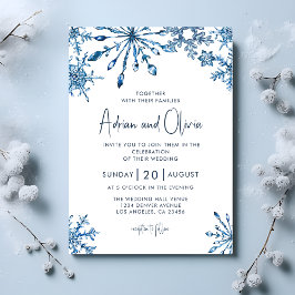 Blue Simple Winter wonderland Snowflake Bröllop Inbjudningar