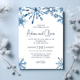 Blue Simple Winter wonderland Snowflake Bröllop Inbjudningar
