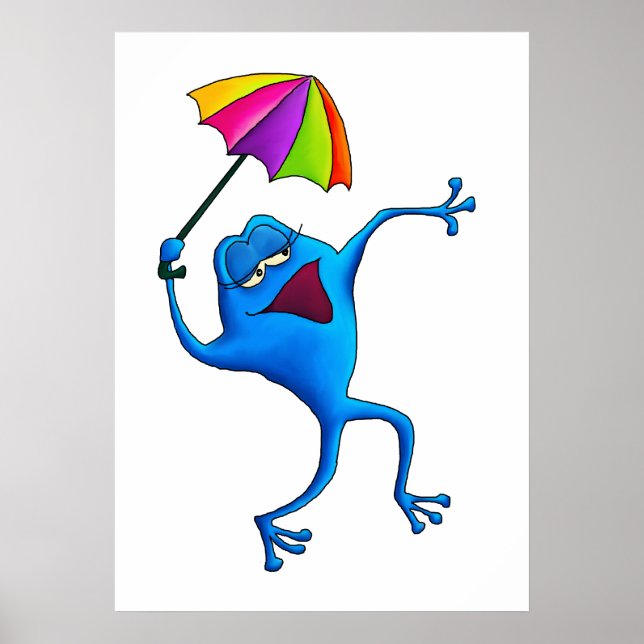 Blue Singing Frog med Parbrella Poster (Framsidan)