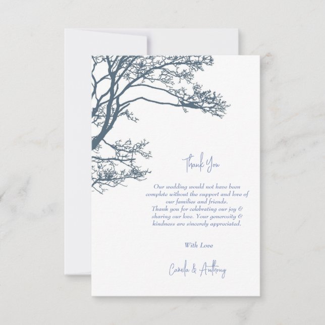 Blue Single Träd Boho Bröllop Tack Kort (Framsida)