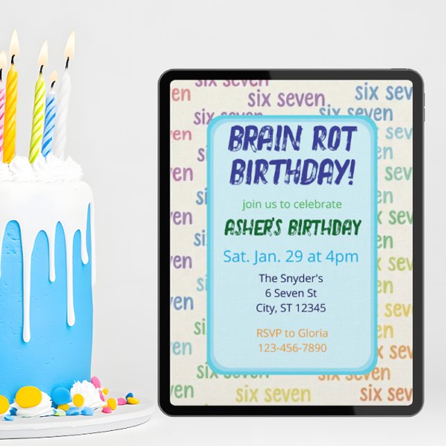 Blue Six Seven Brain Rot Birthday Inbjudningar (Skapare uppladdad)