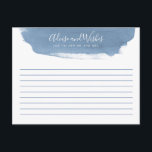 Blue Sjö Vatten | Råd och Önskemål |Möhippa Vykort<br><div class="desc">Ett unikt kort för dina möhippa gäster till ge ger dig deras råd och väl önskemål. Den har vattenfärgen stil blå rand mot översta mittpunkten. Inuti den här blå fläcken finns en punkt för ditt namn och din information. Alla inslag i det här objektet är olåsta och anpassadet är olåst,...</div>