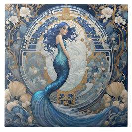 Blue Sjöjungfru Art nouveau Art Deco Stil Kakelplatta