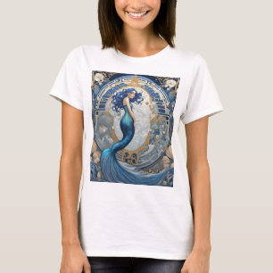 Blue Sjöjungfru Art nouveau Art Deco Stil T Shirt