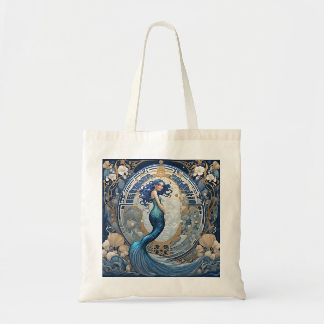 Blue Sjöjungfru Art nouveau Art Deco Stil Tygkasse (Framsidan)