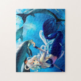 Blue Sjöjungfru Puzzle Pussel