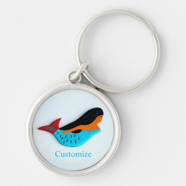 Blue sjöjungfru Thunder_Cove Rund Silverfärgad Nyckelring (Framsidan)