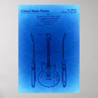 Blue Sketch Jazz hollow body stil guitar Patent Poster