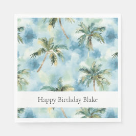 Blue Skies Tropical Island Palm Trees Birthday Pappersservett