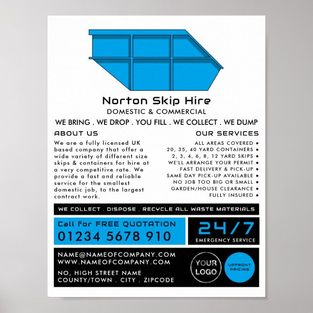 Blue Skip, Skip/Dumpster Company Advertising Poster (Framsidan)
