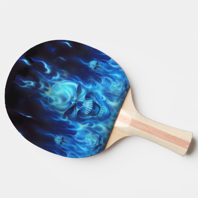 blue skull head in  blue flames ping pong paddle pingisracket (Baksidan )