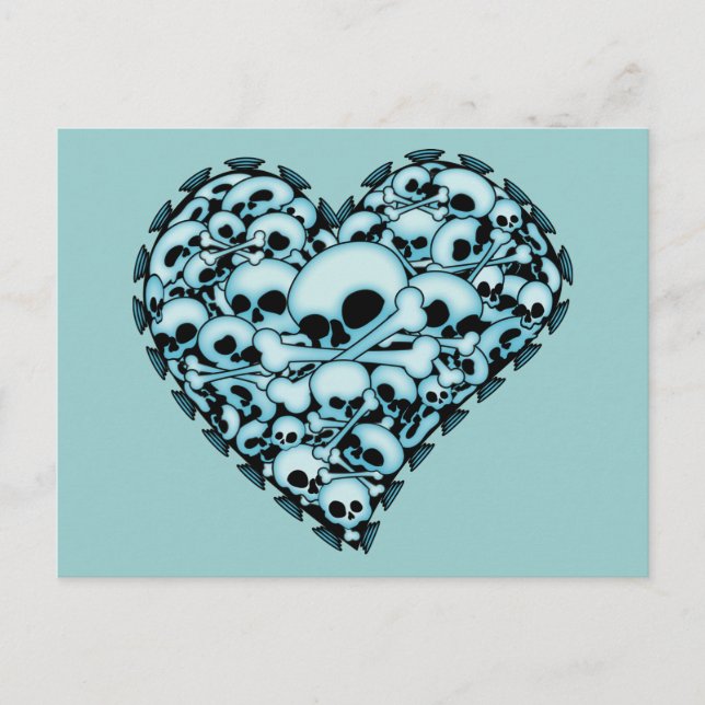 Blue Skull Heart Vykort (Framsida)