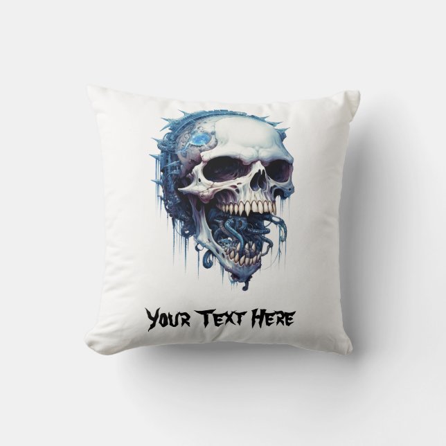 Blue Skull med maggot och steampunk Kudde (Framsida)