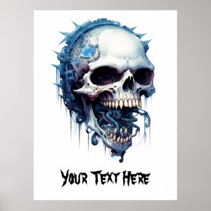 Blue Skull med maggot och steampunk Poster