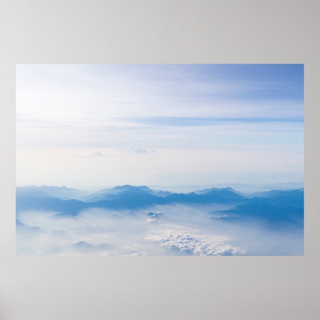 Blue sky and mountains view from airplane stylized poster (Framsidan)