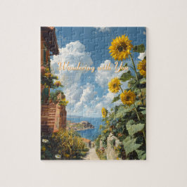 Blue sky and Sunflowers Path to the Sea Art Pussel
