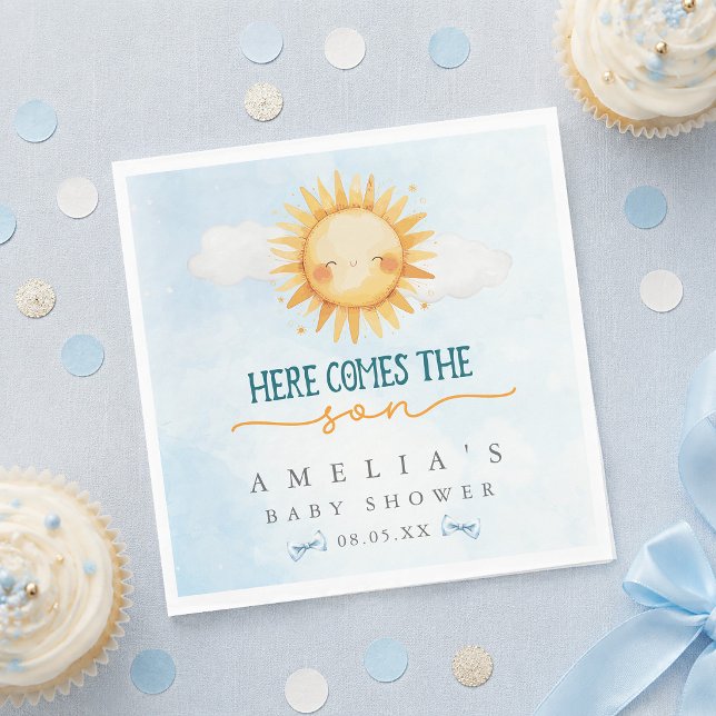 Blue Sky Here Comes the Son Baby Shower Pappersservett (Blue Sky Here Comes the Son Baby Shower Napkins)