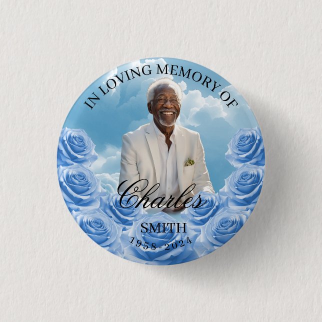 Blue Sky Memorial Button Roses Memorial Button  Knapp (Framsida)