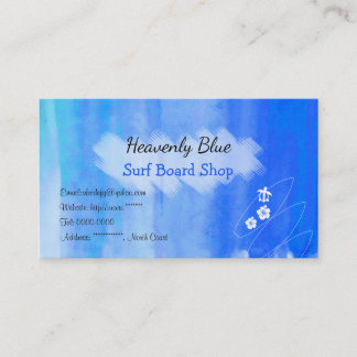 Blue sky ocean watercolor  Surf board shop Visitkort