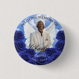 Blue Sky Roses Funeral Memorial Button Angel Wings Knapp
