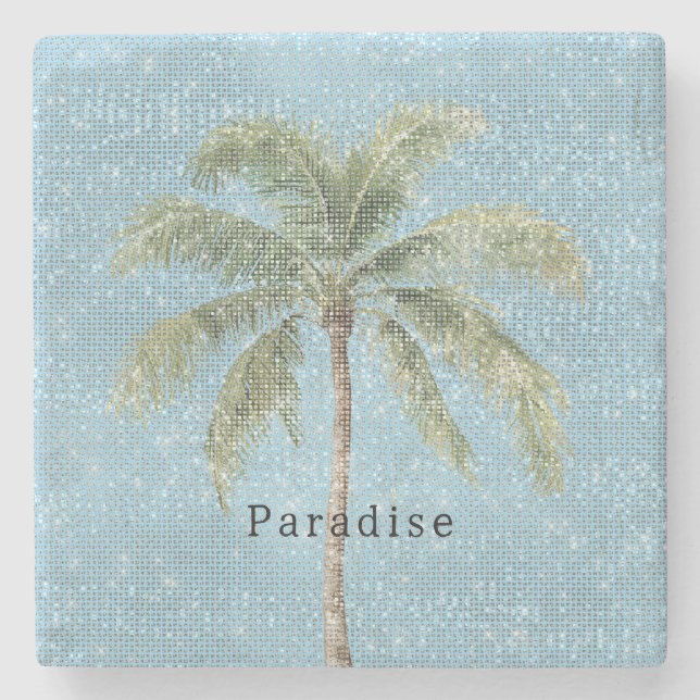 Blue Sky Tropical Palm Tree Sparkle  Stenunderlägg (Framsidan)