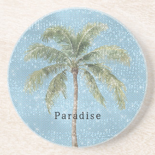 Blue Sky Tropical Palm Tree Sparkle  Underlägg (Framsidan)