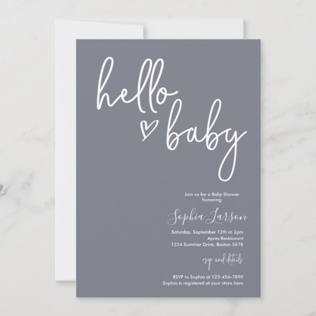 Blue Slate Minimalist Modern Boho Baby Shower  Inbjudningar (Framsida)