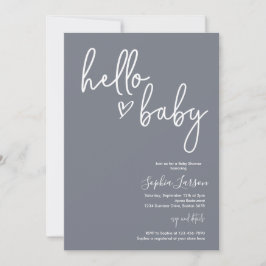 Blue Slate Minimalist Modern Boho Baby Shower  Inbjudningar