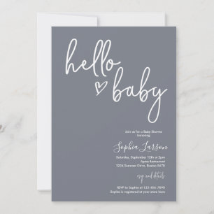 Blue Slate Minimalist Modern Boho Baby Shower  Inbjudningar