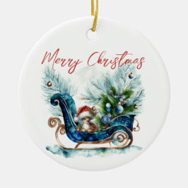 Blue Sled Baby Reindeer Julgransprydnad Keramik