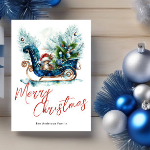 Blue Sled Baby Reindeer Kort