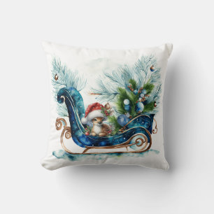 Blue Sled Baby Reindeer Kudde