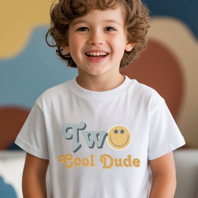Blue Smile Two Cool Dude Boys 2nd Birthday T Shirt (Skapare uppladdad)