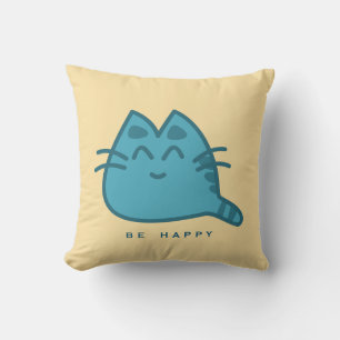 Blue Smiling Kattunge Kudde