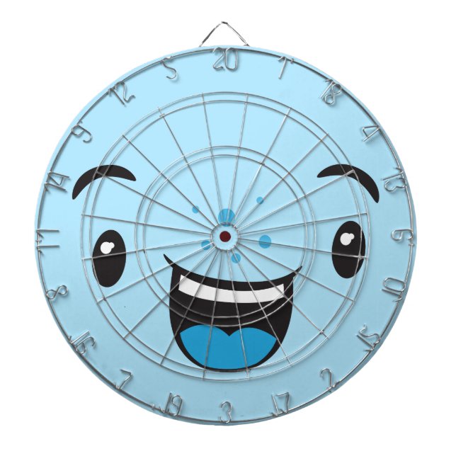 Blue Smiling Kawaii Ansikte Dart Board Darttavla (Framsidan)