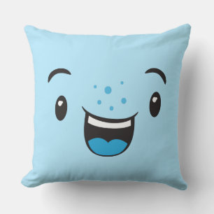 Blue Smiling Kawaii Ansikte Dekorativ kudde