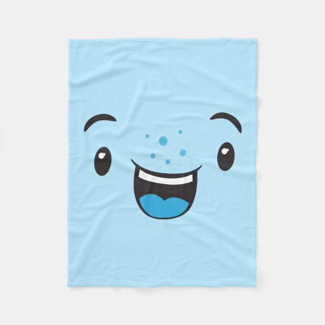 Blue Smiling Kawaii Ansikte Fleece Blanket (Framsidan)