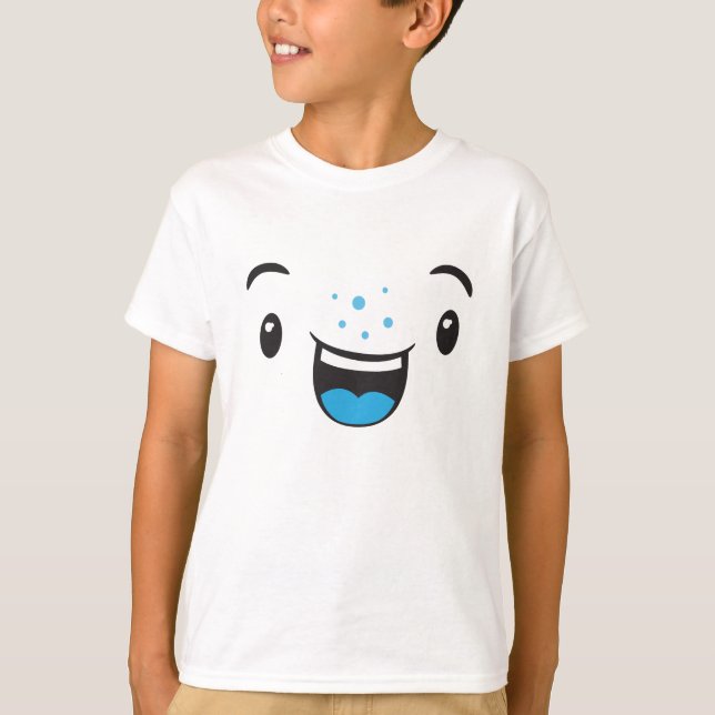 Blue Smiling Kawaii Ansikte Kids Clothing T-shirt (Framsida)