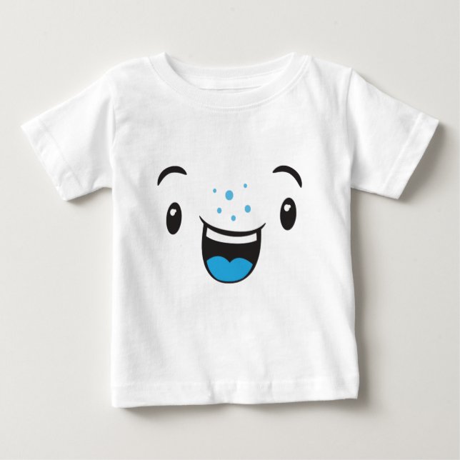 Blue Smiling Kawaii Ansikte Kids Clothing T Shirt (Framsida)