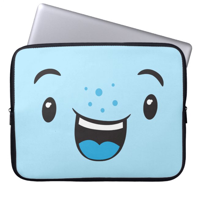 Blue Smiling Kawaii Ansikte Laptop sleeve (Framsidan)