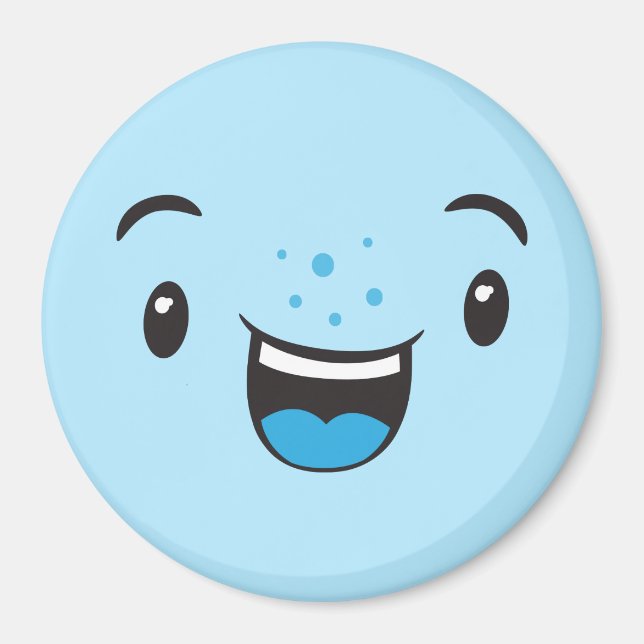 Blue Smiling Kawaii Ansikte Magnet (Framsidan)