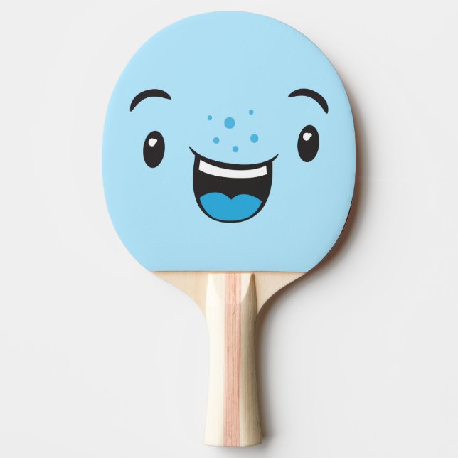 Blue Smiling Kawaii Ansikte Ping Pong Paddle Pingisracket (Framsidan)