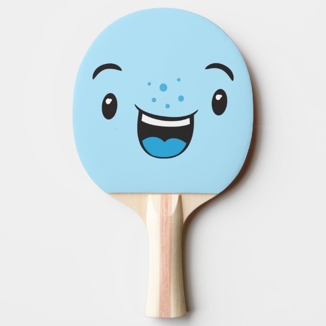 Blue Smiling Kawaii Ansikte Ping Pong Paddle Pingisracket (Baksidan)
