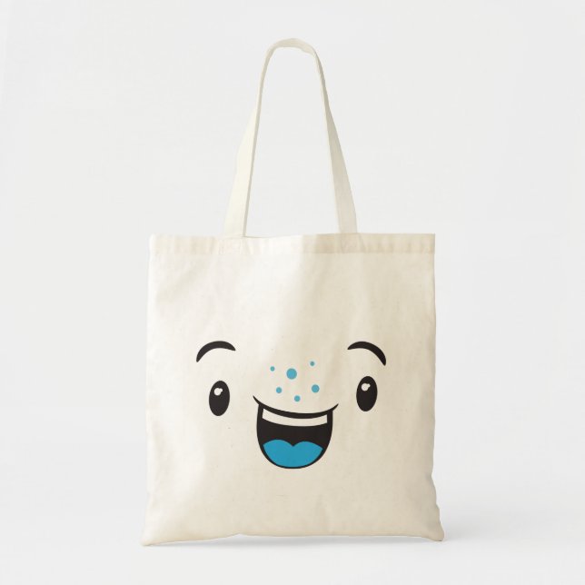 Blue Smiling Kawaii Ansikte Tote Bag Tygkasse (Framsidan)
