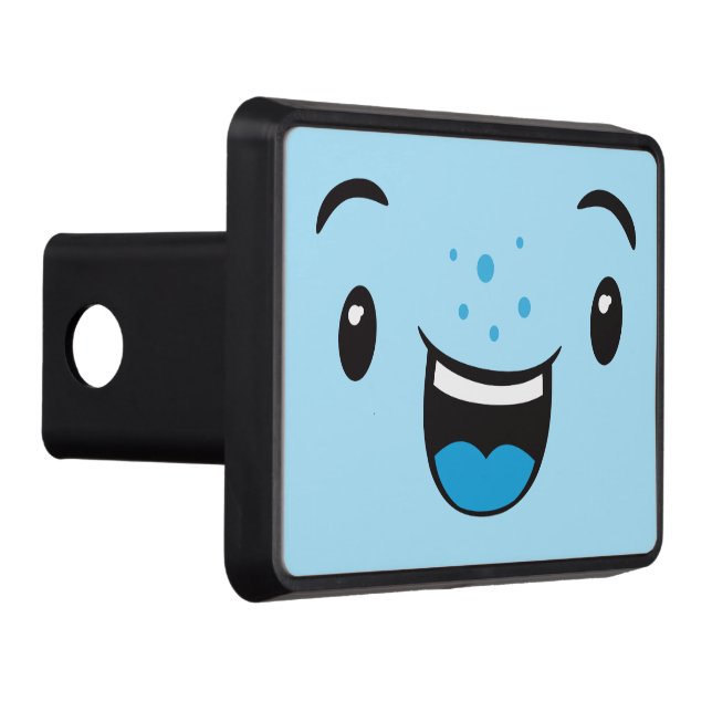 Blue Smiling Kawaii Ansikte Trailer Hitch Cover Skydd För Dragkrok (Höger)