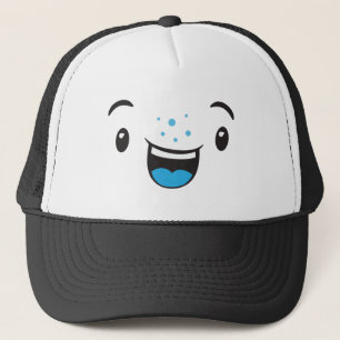 Blue Smiling Kawaii Ansikte Truckerkeps