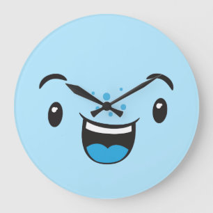 Blue Smiling Kawaii Ansikte Wall Clock Stor Klocka